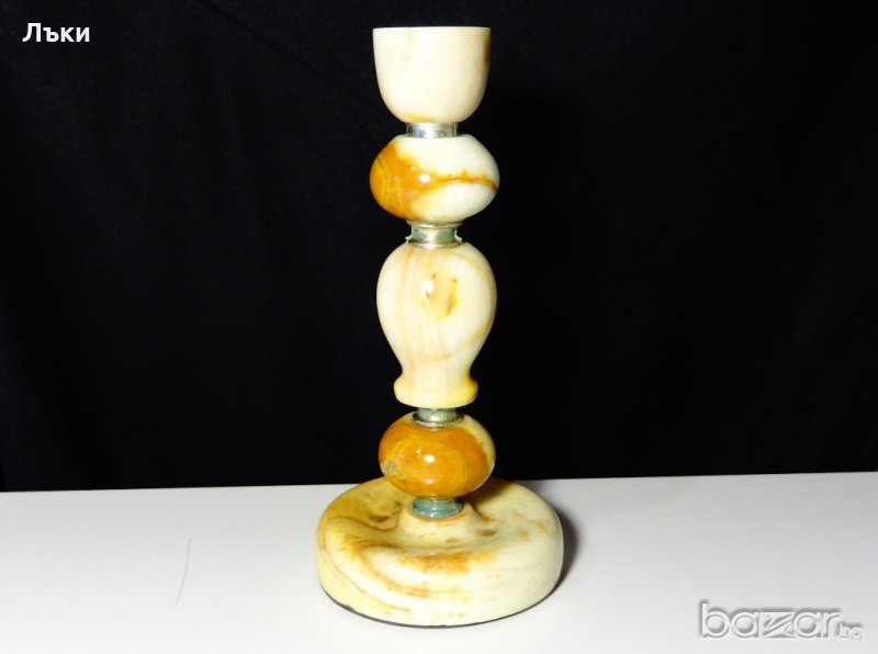 Старинен свещник от оникс и бронз 730 гр. , снимка 1