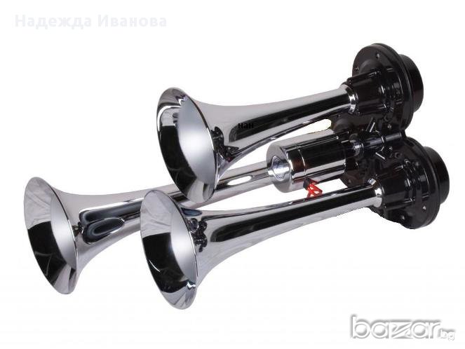 Въздушна тромба сирена клаксон за камион бус 24V тройна , TH3, снимка 1