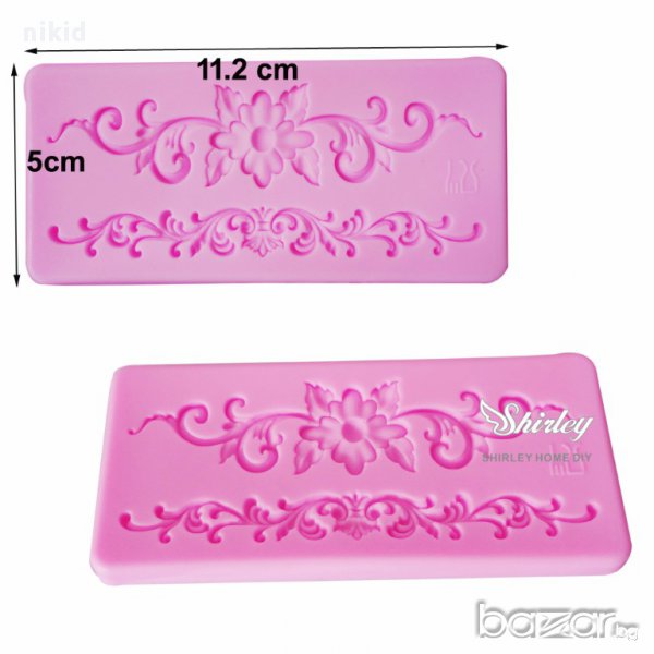 борд кант с 2 цвете и орнамент силиконов молд форма за украса торта с фондан шоколад дантела, снимка 1