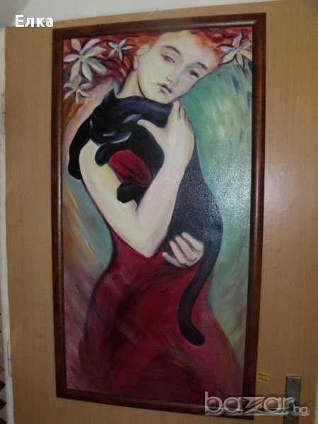 Картина "Момиче с котка", снимка 1