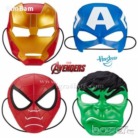 Маски на Iron-man, Spider-man, Capitan America, Hulk