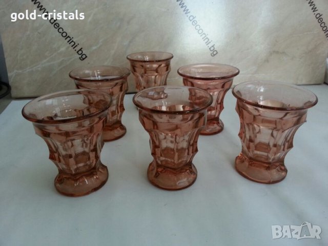 антикварен сервиз цветно розово стъкло , снимка 3 - Антикварни и старинни предмети - 26203494
