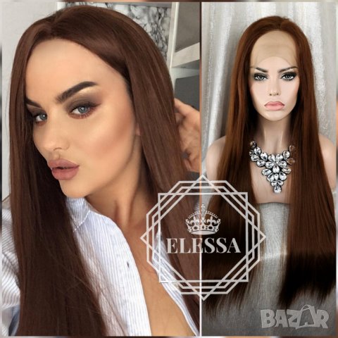 Lace Front LUXYRY WIG ELESSA Дълга Натурално Кафява Перука Код 1040, снимка 1 - Аксесоари за коса - 25715310