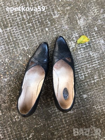 Черни обувки естествена кожа на ниско токче 37 номер, снимка 2 - Дамски елегантни обувки - 22716482
