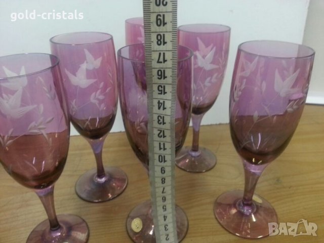  кристални чаши за вино цветно стъкло гравирани, снимка 8 - Антикварни и старинни предмети - 22458362
