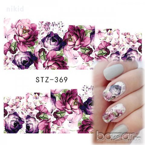 лилави божури ваденки водни стикери за нокти маникюр