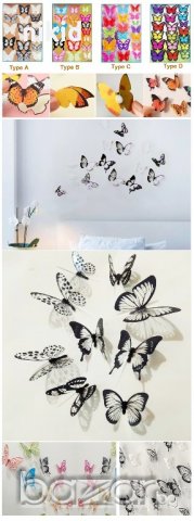 3D 12 бр pvc Черно бели самозалепващи пеперуди декорация за стена и мебел, снимка 4 - Декорация за дома - 21168736