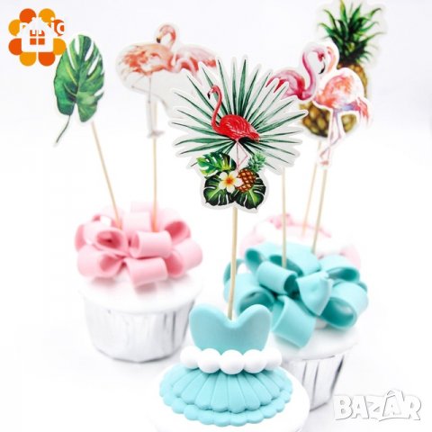 2 вид Фламинго ананас Хаваи парти 24 бр топери клечки за мъфини декорация и украса