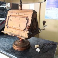 Стара настолна лампа дърво/месинг, снимка 4 - Антикварни и старинни предмети - 24645021
