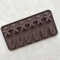 Джинджифилово човече бастунче Коледни силиконов молд форма за фондан шоколад гипс желе украса бонбон, снимка 1 - Форми - 23576289