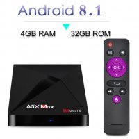 Жироскоп Гласов Контрол A5X Max 4GBRAM 32GBROM Android 8.1 RK3328 WiFi 1GB BT4 H.265 3D 4K V9 TV Box, снимка 2 - Плейъри, домашно кино, прожектори - 24108745