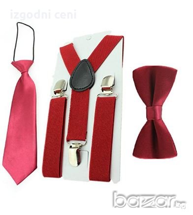 Комплект  винени  тиранти , папионка и вратовръзка - унисекс, снимка 1