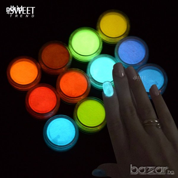 неон флуоресцентен светещ прах за нокти маникюр светещ на тъмно, снимка 1