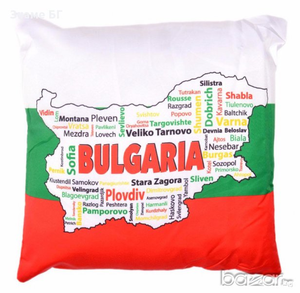 Декоративна възглавничка в цветовете на българското знаме и карта на Република България, снимка 1