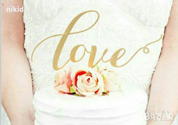 Love Златист мек брокатен топер клечка украса за торта Свети Валентин, снимка 1