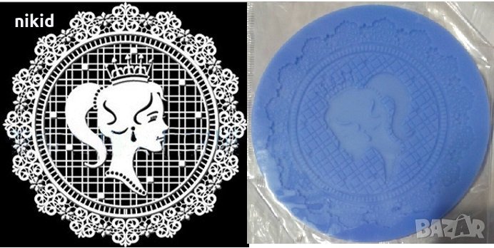 Кръгла захарна дантела момиче жена дама с корона силиконов молд форма декорация бисквитки и др., снимка 1