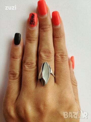 Ръчен сребърен  пръстен с бял седеф  , снимка 1