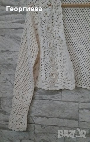 Красива ажурена жилетка в цвят шампанско, снимка 1
