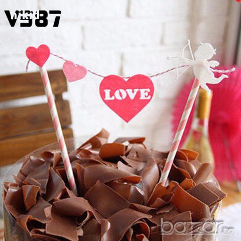 love Ангел купидон Валентин топер сламки с надпис за за торта, снимка 1 - Други - 17514704