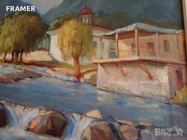 Александра Мечкуевска Църква пейзаж с река м.б. Сертификат, снимка 4 - Картини - 25574382