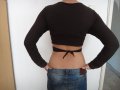 Къса кафява блузка (ръкави) Кроп топ - Crop top, снимка 8