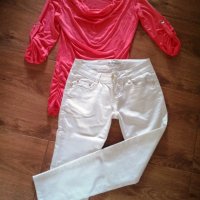 Блуза с гръцко деколте/ Бял панталон, снимка 1 - Блузи с дълъг ръкав и пуловери - 25268056