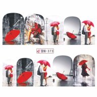 373 двойка с червен чадър ваденки водни стикери за нокти маникюр, снимка 1 - Продукти за маникюр - 18606788