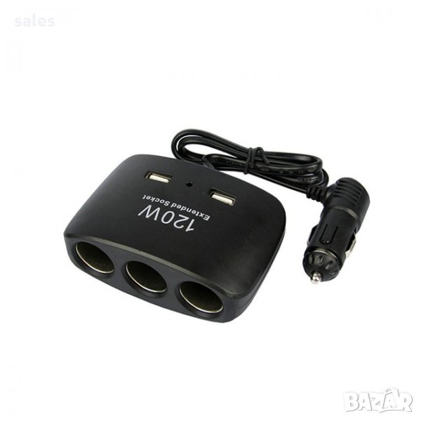 Разклонител за запалка с 3 гнезда и 2бр. USB Voltor, 12V-24V, Кабел, снимка 1
