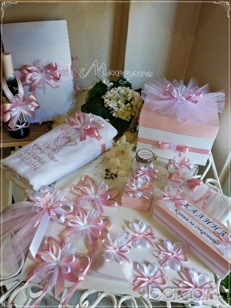 Комплект за кръщене в розово и бяло с перла, снимка 1