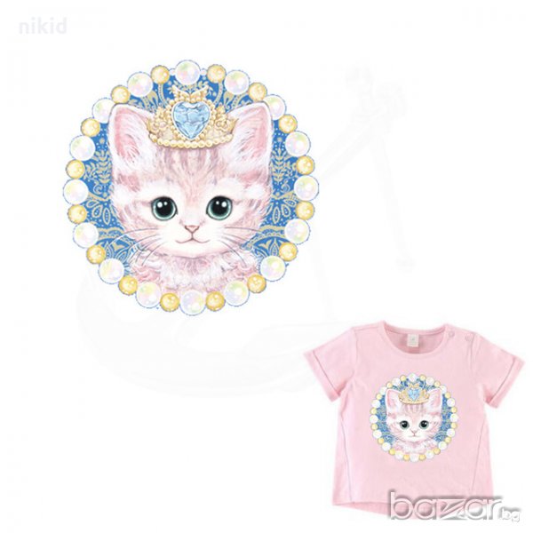 Коте с корона голяма щампа термо апликация картинка за дреха блуза, снимка 1