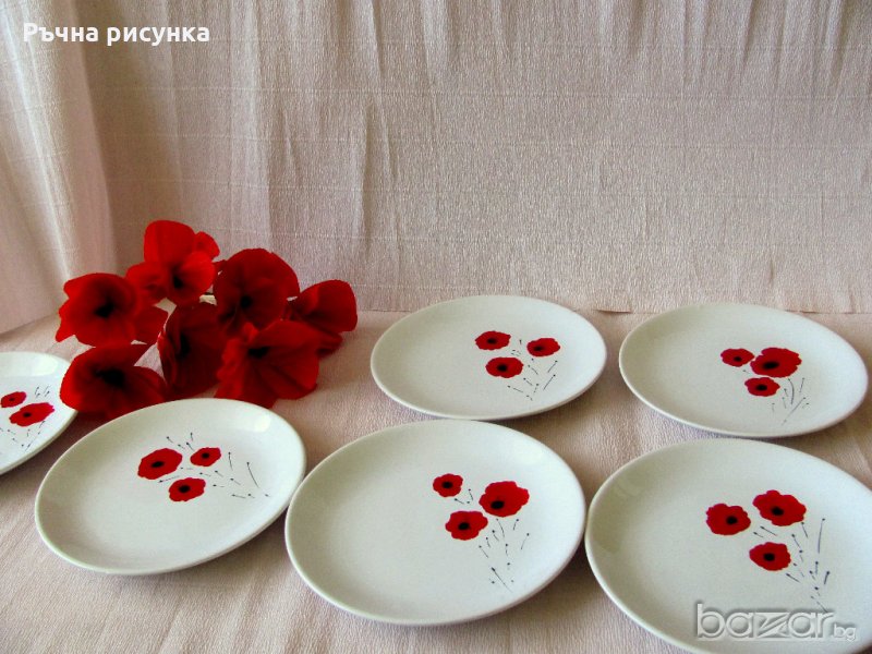 6броя чинии и 7броя цвeтя от хартия маковe, снимка 1