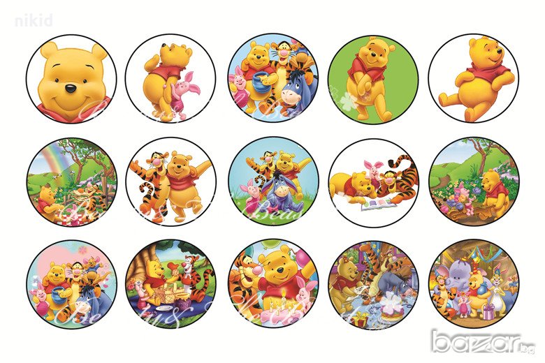 Мечо Пух 41 бр на лист с 3 см лепенки стикери за украса и декорация торта, снимка 1
