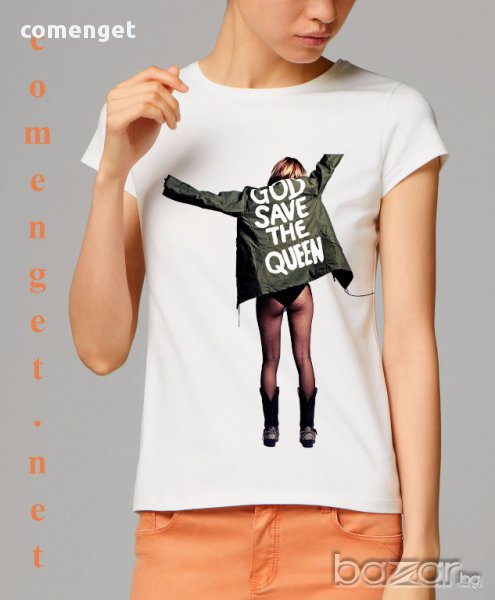 ХИТ! Дамски топ GOD SAVE THE QUEEN с уникален KATE MOSS принт! Поръчай модел с ТВОЯ идея!, снимка 1
