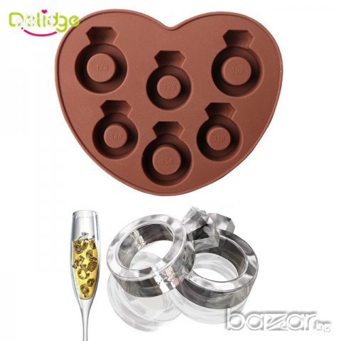 3D диамантен пръстен пръстени халка халки 6 бр силиконов молд форма калъп фондан шоколад гипс лед, снимка 2 - Форми - 20328076