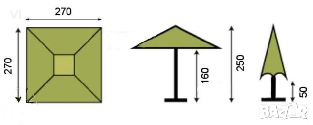 Огромен градински чадър правоъгълен 2,7х2,7 М, снимка 2 - Градински мебели, декорация  - 21504125