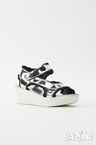 Нови дамски сандали платформа, холограмен огледален ефект - 37,38 номер