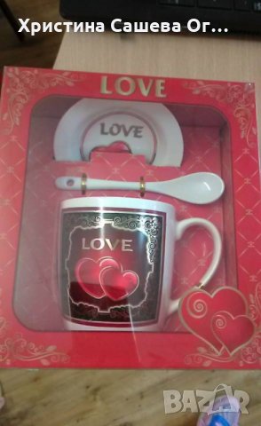 Комплект чаша с чиния и лъжичка в луксозна кутия, снимка 1 - Романтични подаръци - 22854529