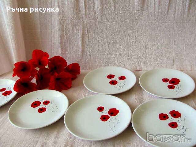 6броя чинии и 7броя цвeтя от хартия маковe, снимка 1