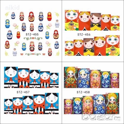  stz-455 - 458 Матрьошки татос ваденки водни стикери за нокти маникюр, снимка 2 - Продукти за маникюр - 18813963