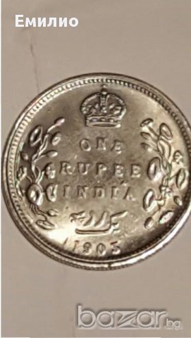 1903 ONE RUPEE INDIA, снимка 2 - Нумизматика и бонистика - 16183878