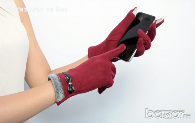 Ръкавици с кожена панделка за Touch Screen телефон, снимка 4 - Шапки - 17494136
