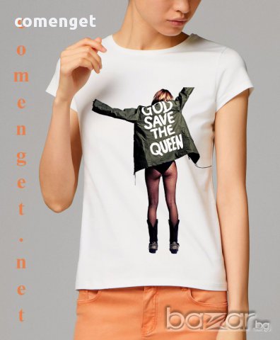 ХИТ! Дамски топ GOD SAVE THE QUEEN с уникален KATE MOSS принт! Поръчай модел с ТВОЯ идея!