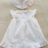 Бяла рокля и шапчица 0-3 месеца, снимка 1 - Бебешки рокли - 22676915
