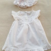 Бяла рокля и шапчица 0-3 месеца, снимка 4 - Бебешки рокли - 22676915
