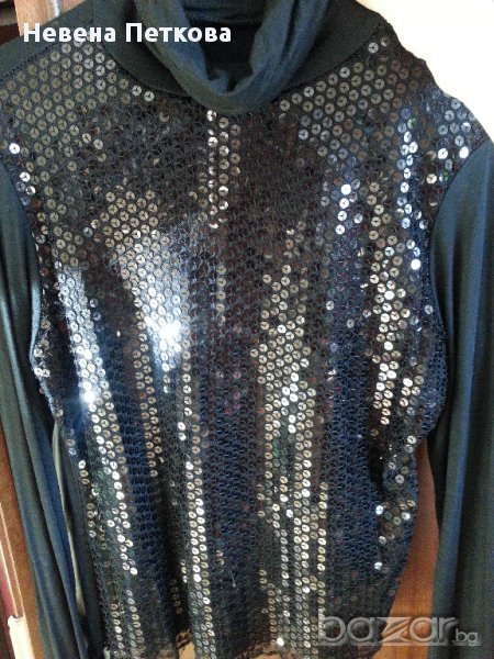 Блуза дамска черно поло с пайети, снимка 1