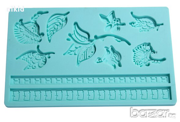 листа  цветя и кант борд дантела огромен силиконов молд форма декорация и украса фондан торта, снимка 1