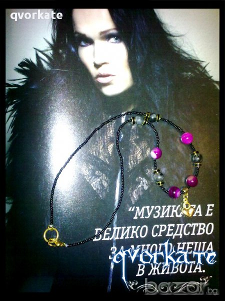 Колие сърце-от два вида ахат,метални елементи,чешки мъниста, снимка 1