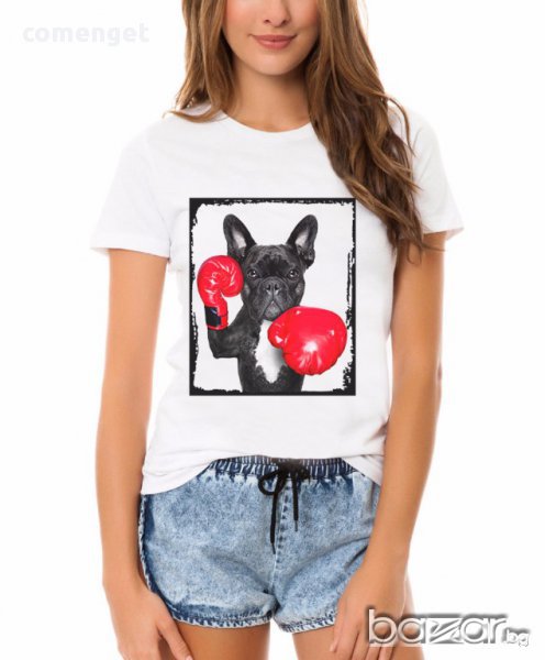 ПРОМО ЦЕНА! Дамска тениска FRENCH BULLDOG с BOXING дизайн! Бъди различна поръчай с твоя снимка!, снимка 1