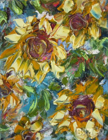 Цветя, масло / платно Art by MiMa, МиМа, млади слънчогледи