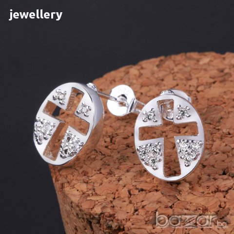 Нови обеци кръст  със сребърно покритие и печати 925 - мод.59, снимка 2 - Обеци - 11252651